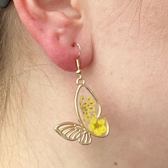 Butterfly Resin Dried Flower Pressed Earrings fall vibes autumn colors harvest - Picture 7 of 11